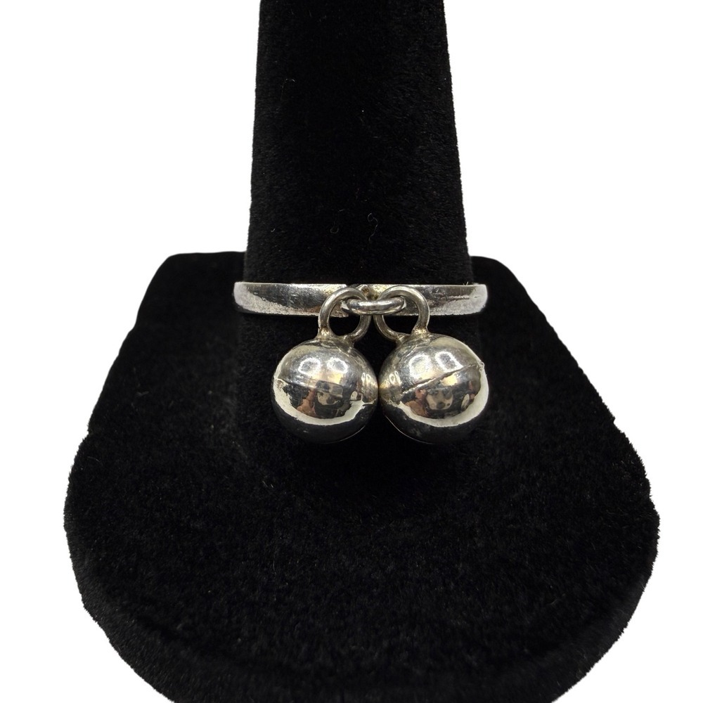 Fashion Silver Tone Double Bell Charm Dangle Ring Statement Jewelry Size 8